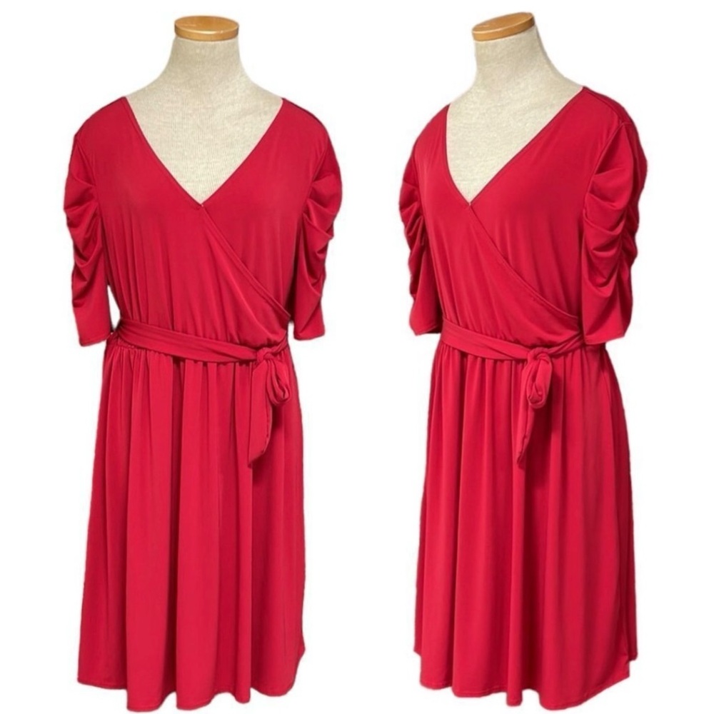 NY Collection Red Midi Short Sleeve Faux Wrap Dress Size XL NEW with tags